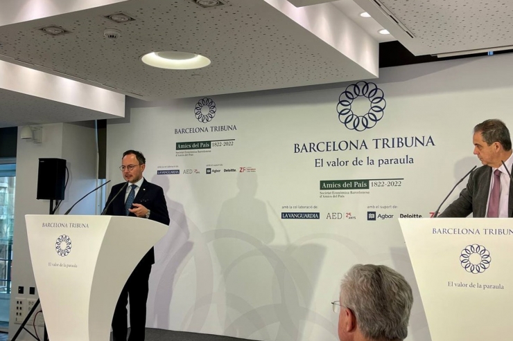 El cap de Govern, Xavier Espot, durant la una conferència al fòrum Barcelona Tribuna.